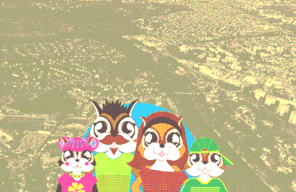 Vue aérienne de GPGE avec les mascottes du parcours de rénovation énergétique