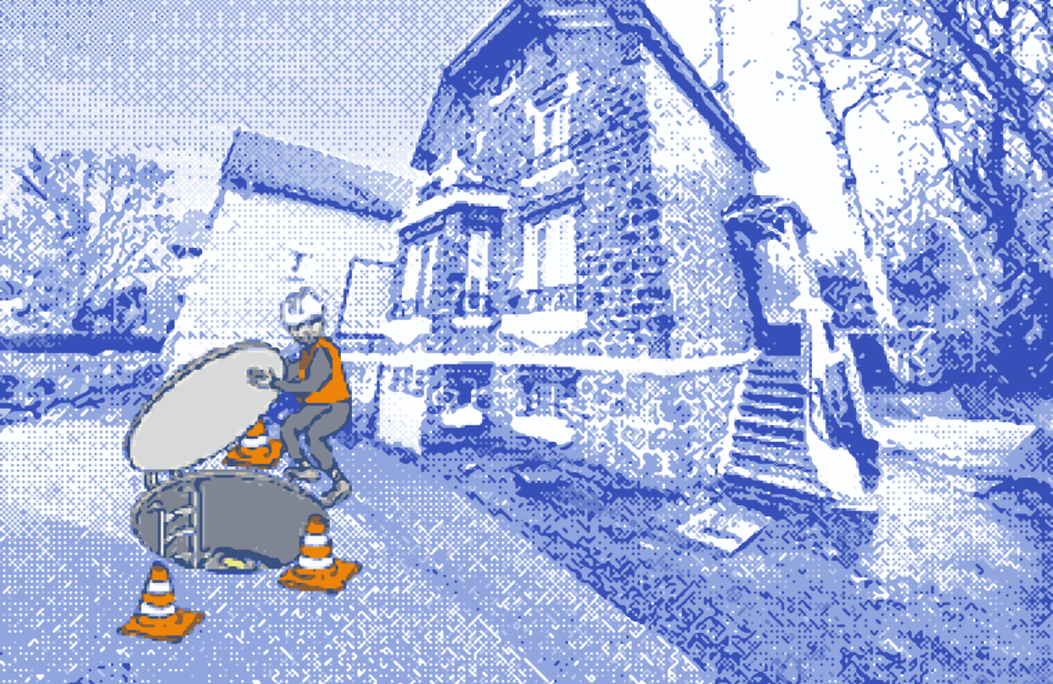 Illustration d'un agent vérifiant les raccordements